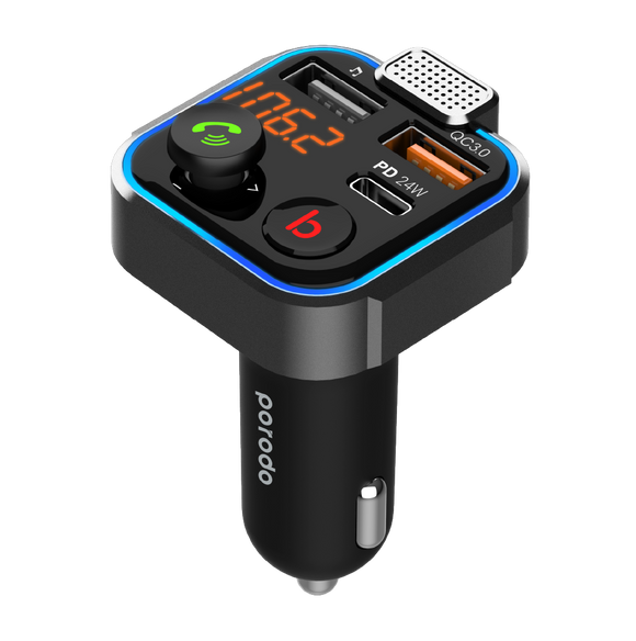 Porodo Smart Car Charger FM Transmitter With 24W PD Port