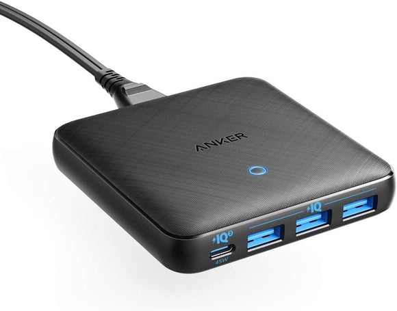 Anker 65W 4 Port PIQ 3.0 & GaN Fast Charger Adapter, PowerPort Atom III Slim Wall Charger with a 45W USB C Port, for MacBook, USB C Laptops, iPad Pro, iPhone, Galaxy, Pixel and More