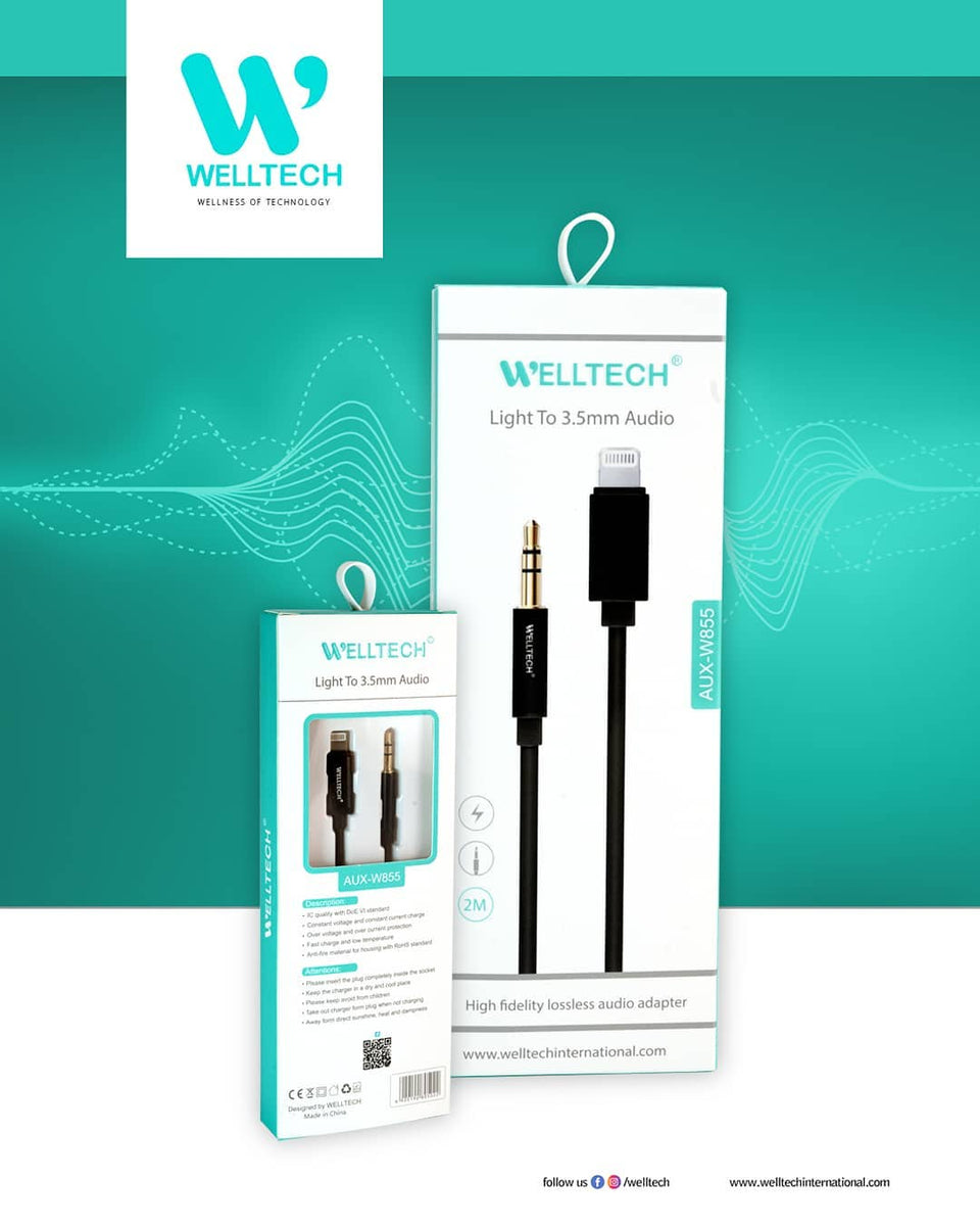 WellTech Lightning to Aux 3.5mm Audio Aux w855 aux