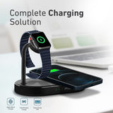 Promate Aluminum Wireless Charger Stand, Multi-Device Charging Station with Qi-Certified 15W Fast Charging Pad, 24W SuperCharge USB Port and 5W MFi Certified Apple Watch Charger, WavePower