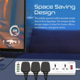 Promate PowerMatrix-3M 10AC Socket Space Efficient Power Strip with USB Ports