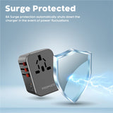 Promate Smart Charging Surge Protected Universal Travel Adapter TripMate-33W