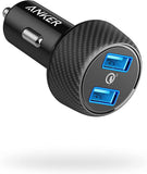 Anker Quick Charge 3.0 39W Dual USB Car Charger, PowerDrive Speed 2 for Galaxy S7/S6/Edge/Plus, PowerIQ for iPhone 12 / 12 pro / 12 pro max/ XS/XS Max/XR/X/8/7/6/Plus, iPad Pro/Air 2/mini, LG, Nexus, HTC, and More   شاحن سيارة سريع من شركة انكر للايفون والسامسونغ مع ضمان لمدة سنة ونصف